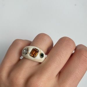 Funky White and Gold Ring with Gemstones